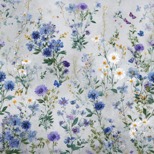 Delicate floral print, light grey background