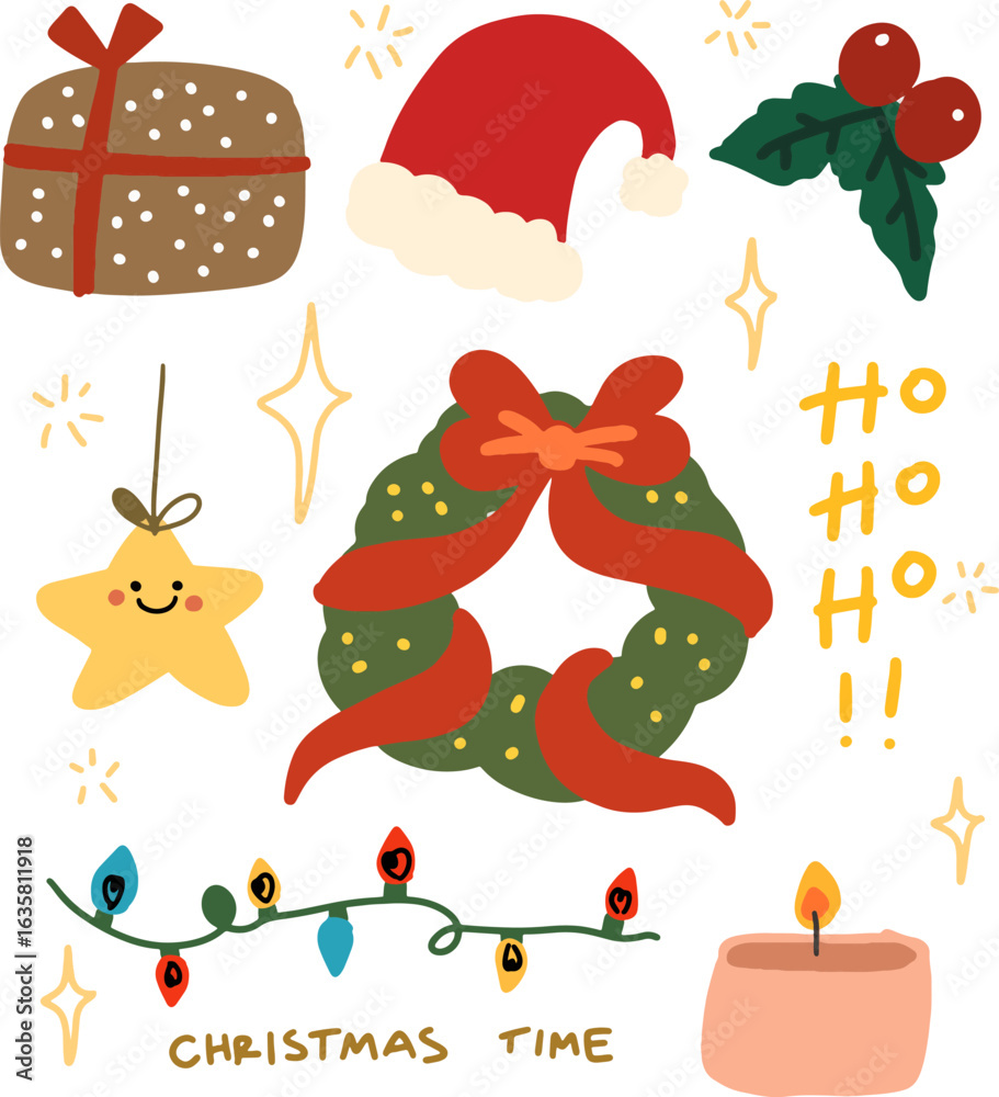 Fototapeta premium Christmas cute elements drawn style.