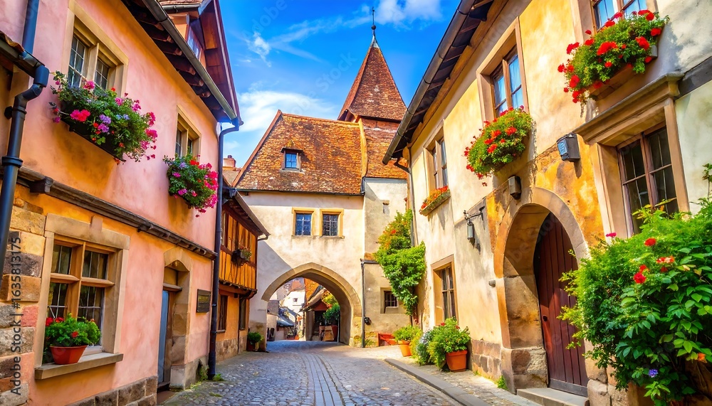 Fototapeta premium Quaint European town street, colorful buildings