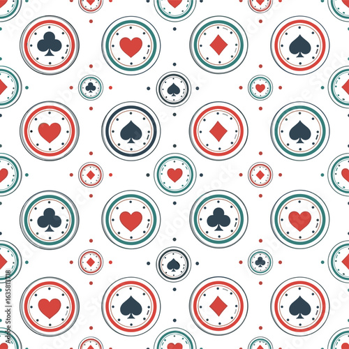 Classic playing card suits seamless pattern design for gambling entertainment and casino themes
