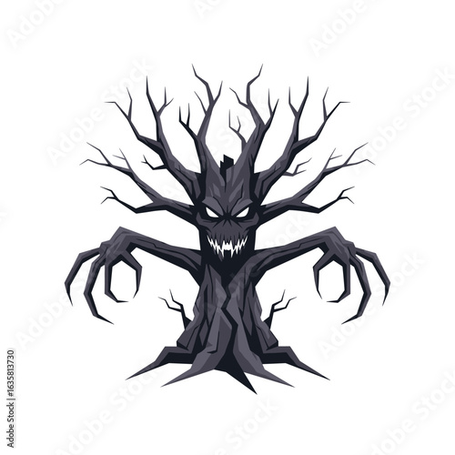 An enchanted forest creature: the sinister shadow tree with glowing eyes and grasping branches