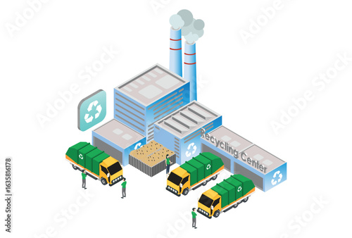 Modern Isometric Smart Recycling Factory Technology Illustration, Suitable for Diagrams, Infographics, Book Illustration, Game Asset, And Other Graphic Related Assets