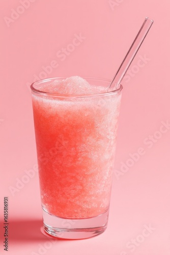 Wallpaper Mural Pink frozen drink in glass with straw on a pink background Torontodigital.ca