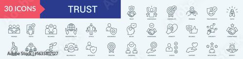 Trust icon collection set with trust, confidence, credibility, promise, trustworthy, faith, friends, truth