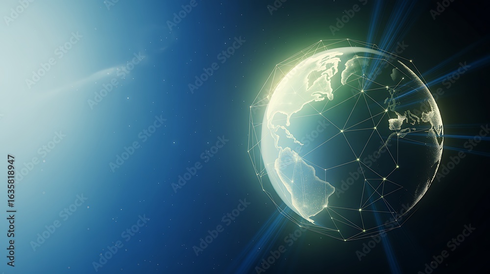 Obraz premium Glowing earth seen from space with bright light source on the left