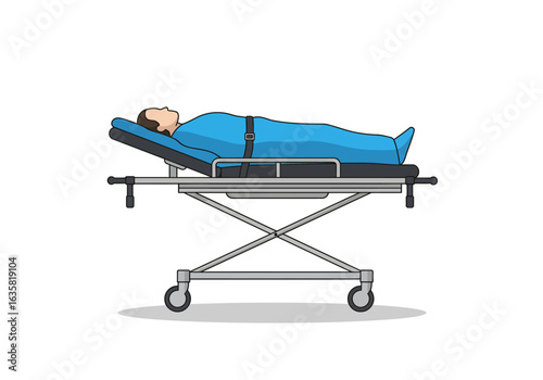 Patient on a Medical Stretcher with Restraints Ready for Transport.