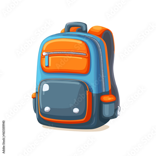 Colorful backpack designed for school or outdoor activities with pockets and zippers displayed on a white background