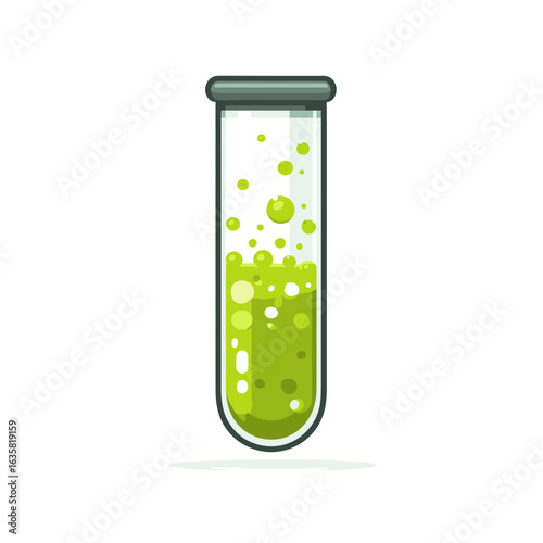 Green liquid in test tube showcasing a scientific experiment in a laboratory setting during daytime