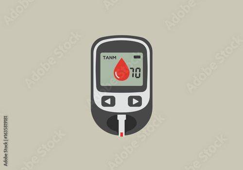 Digital Blood Glucose Meter Displaying a Reading of 70 mg-dL.