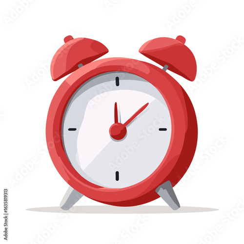 Bright red alarm clock showing morning time with clear white face and bold numerals for easy reading