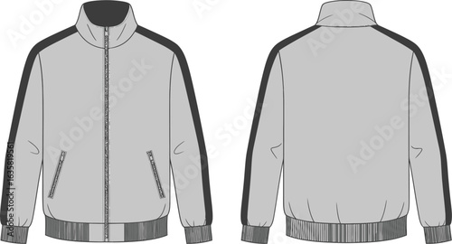 Track jacket fashion flat template technical sketch vector illustration