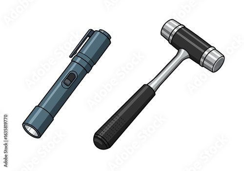 Medical Tools: Penlight and Reflex Hammer for Neurological Examination.