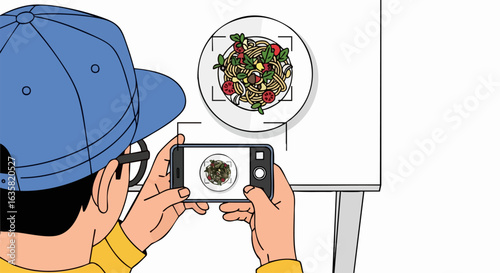Person photographing pasta dish with smartphone