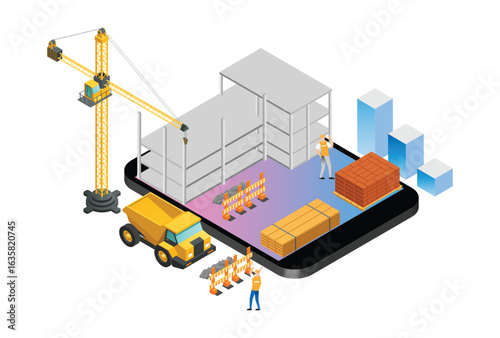 Modern Isometric Under Construction Development, Suitable for Diagrams, Infographics, Illustration, And Other Graphic Related Assets