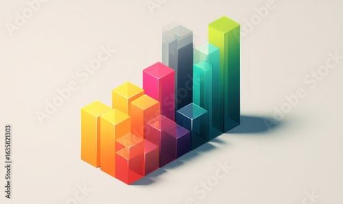 Colorful Isometric Bar Chart Showing Growth on a Bright Background