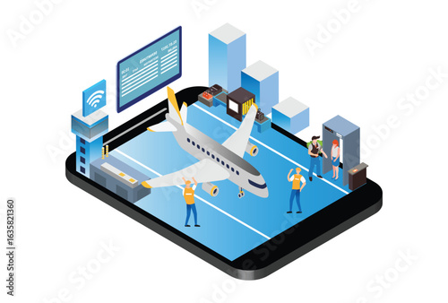 Modern Isometric Smart Airport System, Suitable for Diagrams, Infographics, Illustration, And Other Graphic Related Assets
