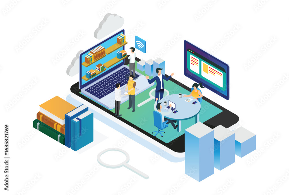 Modern Isometric Smart Office Teamwork, Suitable for Diagrams, Infographics, Illustration, And Other Graphic Related Assets