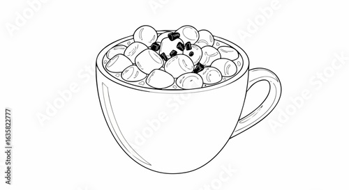 Line art illustration of hot chocolate in mug