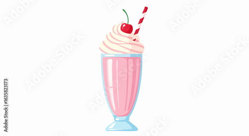 Pink milkshake with whipped cream and cherry