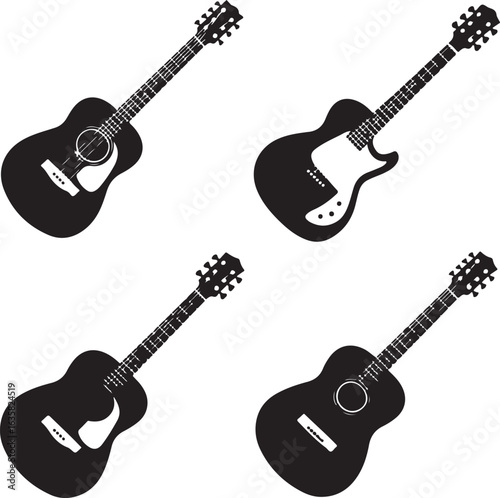 Guitar Silhouette Vector Icons – Musical Instrument Set