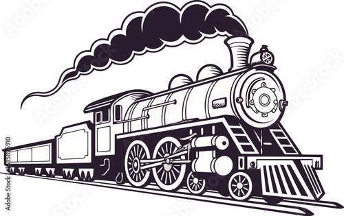 Realistic Modern Train Locomotive Illustration on White Background. Detailed Passenger Train Side View with Accurate Proportions. High Quality Train Locomotive Artwork for Transportation Themes
