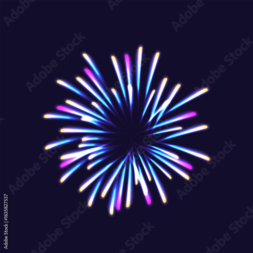 Realistic exploding festival firework element, Isolated on dark background. Design concept for holiday banner, poster, flyer, greeting card