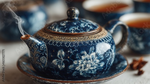 Traditional Chinese tea set with Oolong tea and intricate porcelain design
