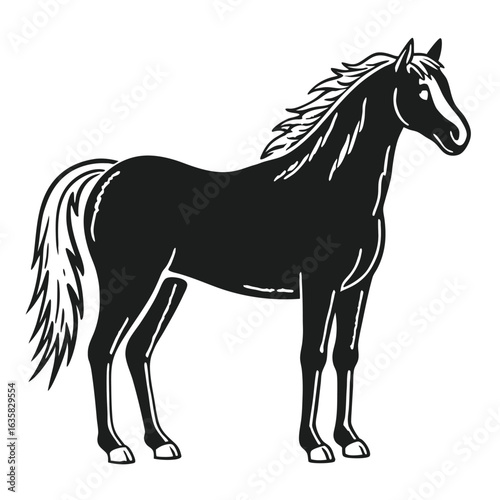 Vector art of black horse silhouette isolated on white background