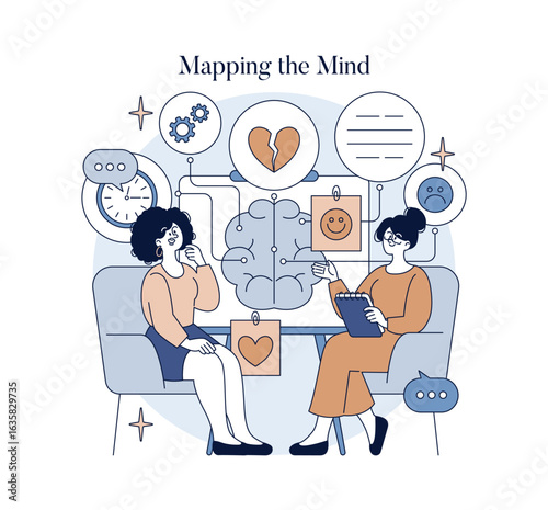 Counseling Session and Mind Mapping Vector Illustration