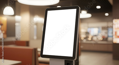 Wallpaper Mural Blank digital menu board in a fast food restaurant. Empty screen displays potential advertising for restaurant, highlighting sleek, modern design in a casual dining setting. Torontodigital.ca