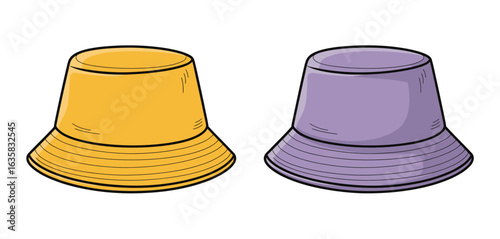 Two colorful bucket hats side by side