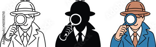 Detective with magnifying glass investigates clues with keen eye