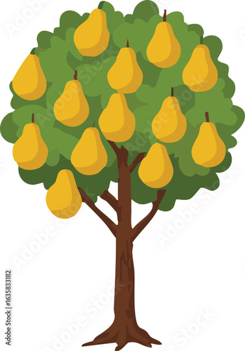 Vibrant illustration of a pear tree laden with ripe yellow pears.