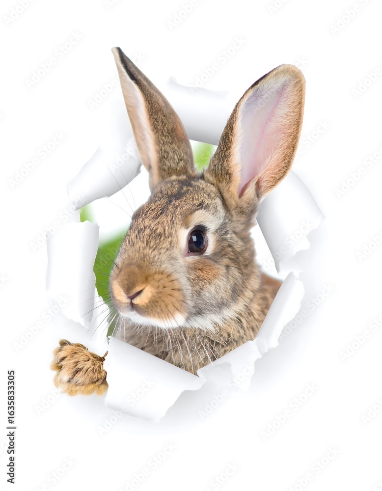 Obraz premium Rabbit peeking through hole (1)