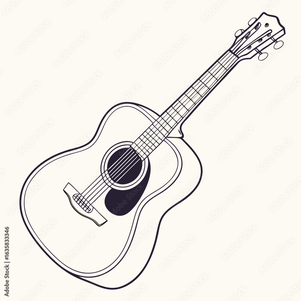 Fototapeta premium Vector art of acoustic guitar illustration, a classic stringed musical instrument, perfect for music lovers and artists