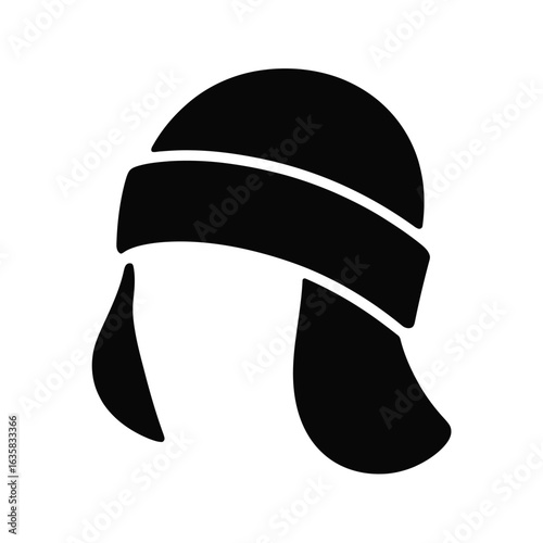 Black silhouette of a ushanka hat with ear flaps