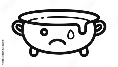 Sad cauldron with drooping liquid and tear