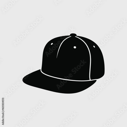 Simple black flat brim baseball cap illustration