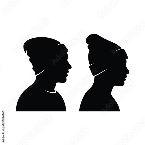 Two silhouetted profiles of individuals wearing beanies
