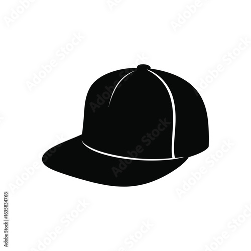 Simple black flat brim baseball cap illustration