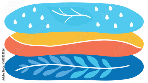 Abstract layered design with botanical elements and varied color palettes stacked vertically nicely