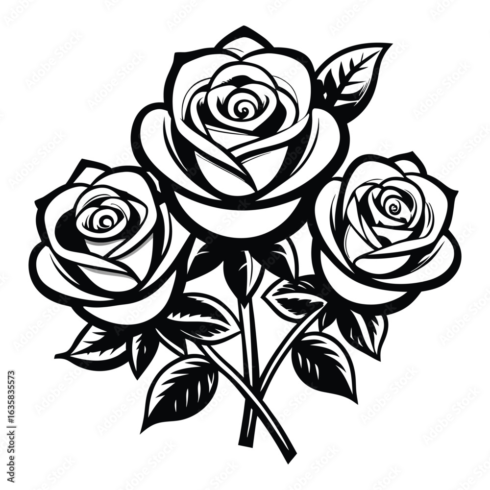 custom made wallpaper toronto digitalVector art of three elegant roses with leaves, isolated on white background