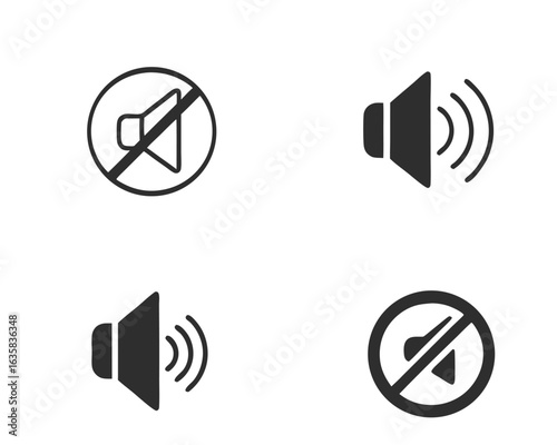 Vector art of collection of audio and mute icons isolated on white background
