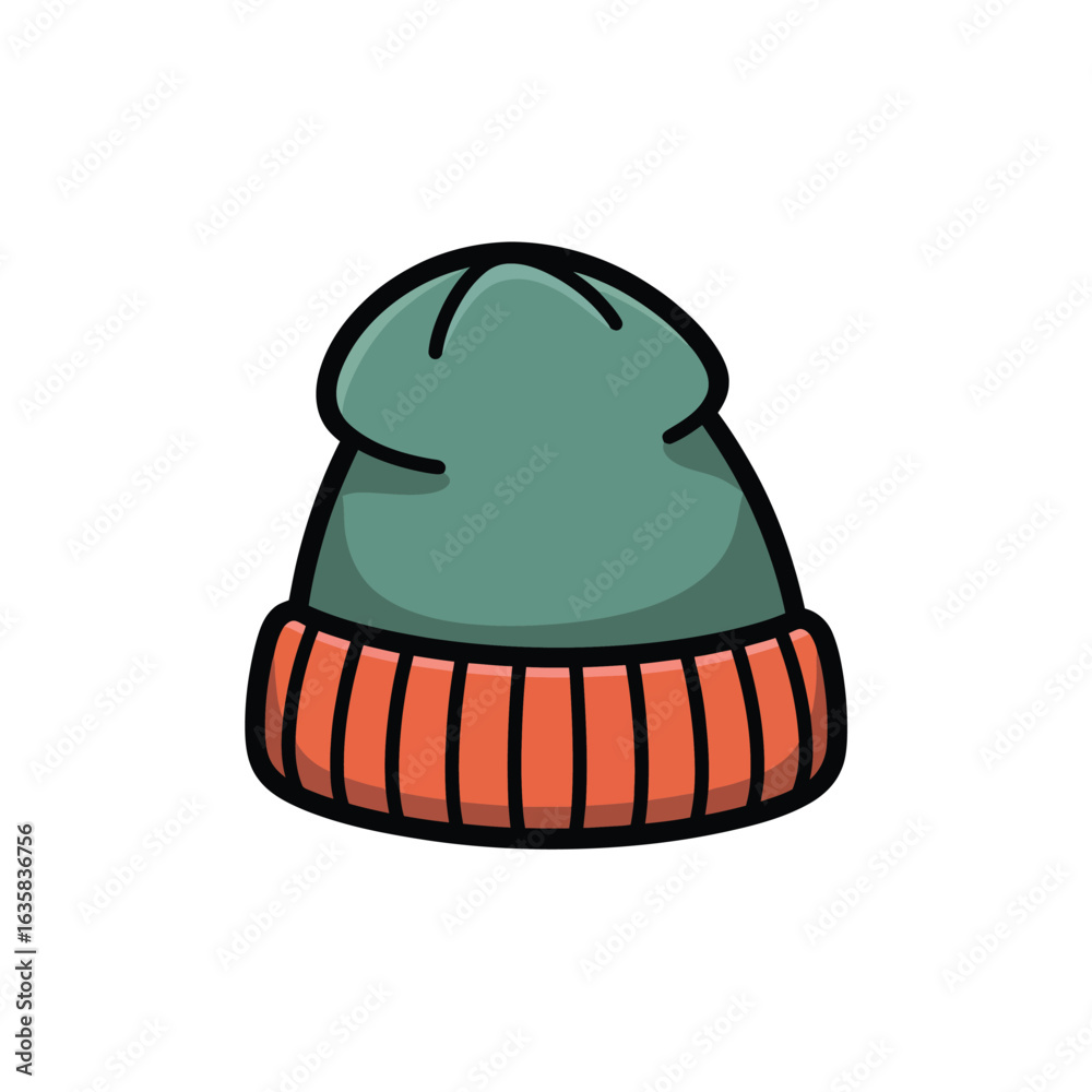 Fototapeta premium Cartoon beanie hat with orange and green colors