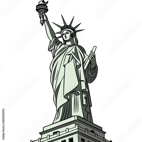 Vector art of the statue of liberty, a neoclassical sculpture on liberty island in new york harbor, representing freedom and democracy