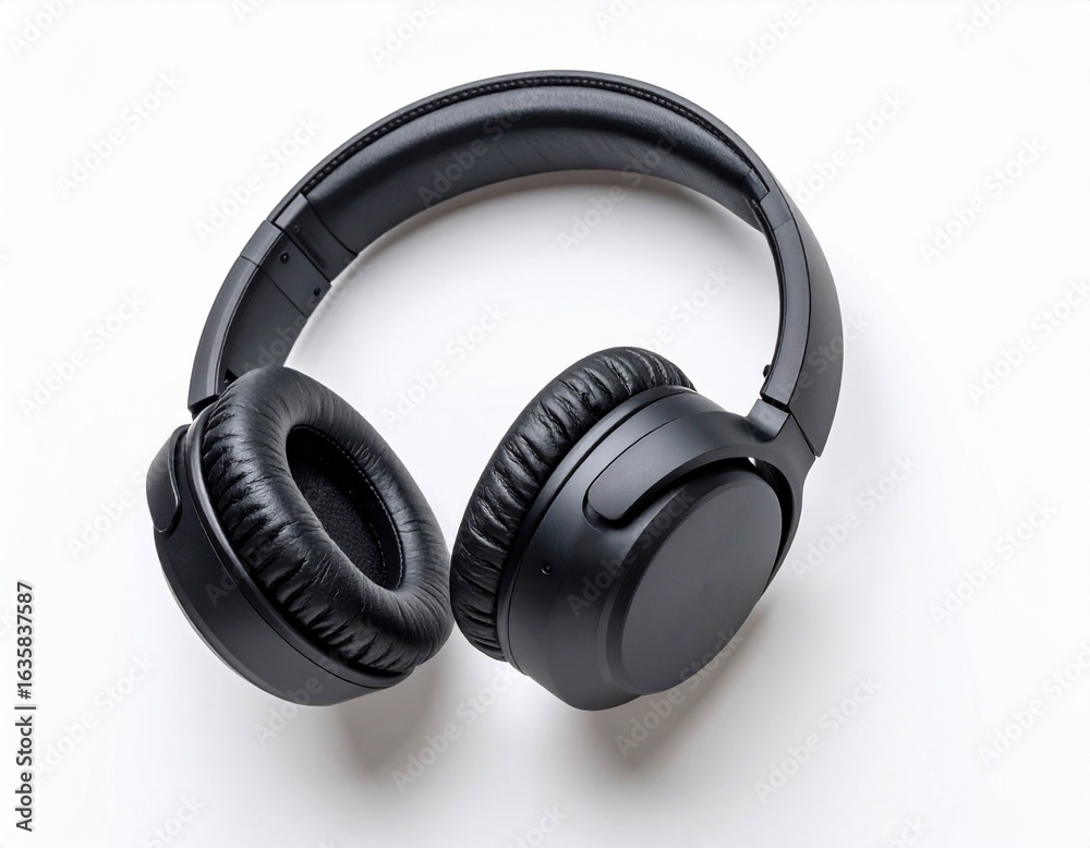 A pair of black over-ear headphones, shown from a different angle to highlight the cushioned ear cups and headband. A pair of black over-ear headphones, shown from a different angle to highlight the cushioned ear cups and headband.