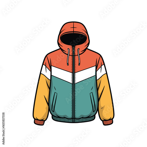 Colorful retro windbreaker jacket with hood