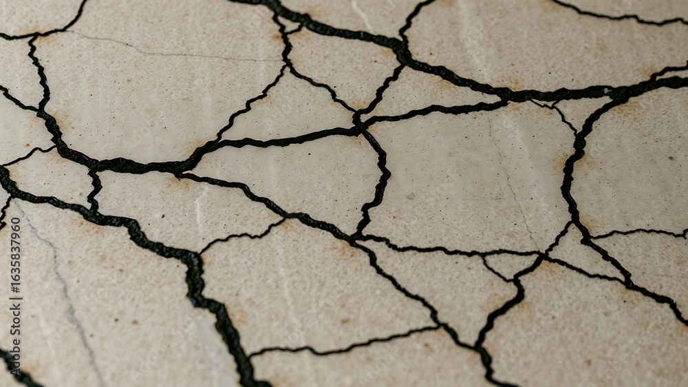 Illustration of closeup of dry, cracked earth with a distinct pattern of fissures Illustration of closeup of dry, cracked earth with a distinct pattern of fissures