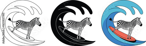 Surfing zebra rides a colorful ocean wave with style and fun