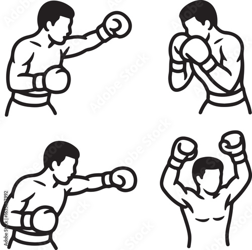 Boxer Action Poses Outline Icon Pack
